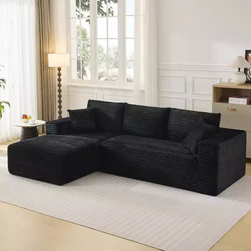 108'' L-Shaped Modular Sectional Sofa  Modern Corduroy Couch, Deep Soft Boneless Seat, Right Chaise, No Assembly, Living Room Furniture
