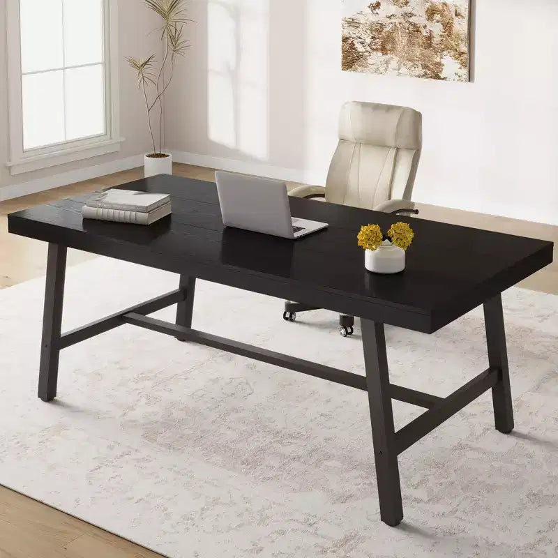 Black 71 Large Dining Table, Wood Top with Sturdy Metal Frame, Dining Table, Table for People 6-8 Kitchen Dining Room Home Gatherings