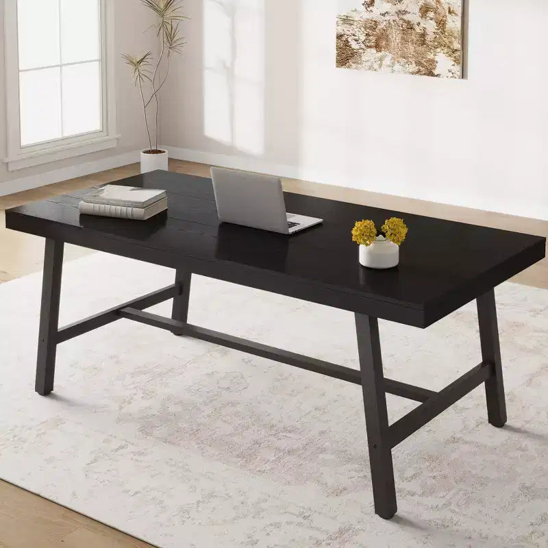 Black 71 Large Dining Table, Wood Top with Sturdy Metal Frame, Dining Table, Table for People 6-8 Kitchen Dining Room Home Gatherings
