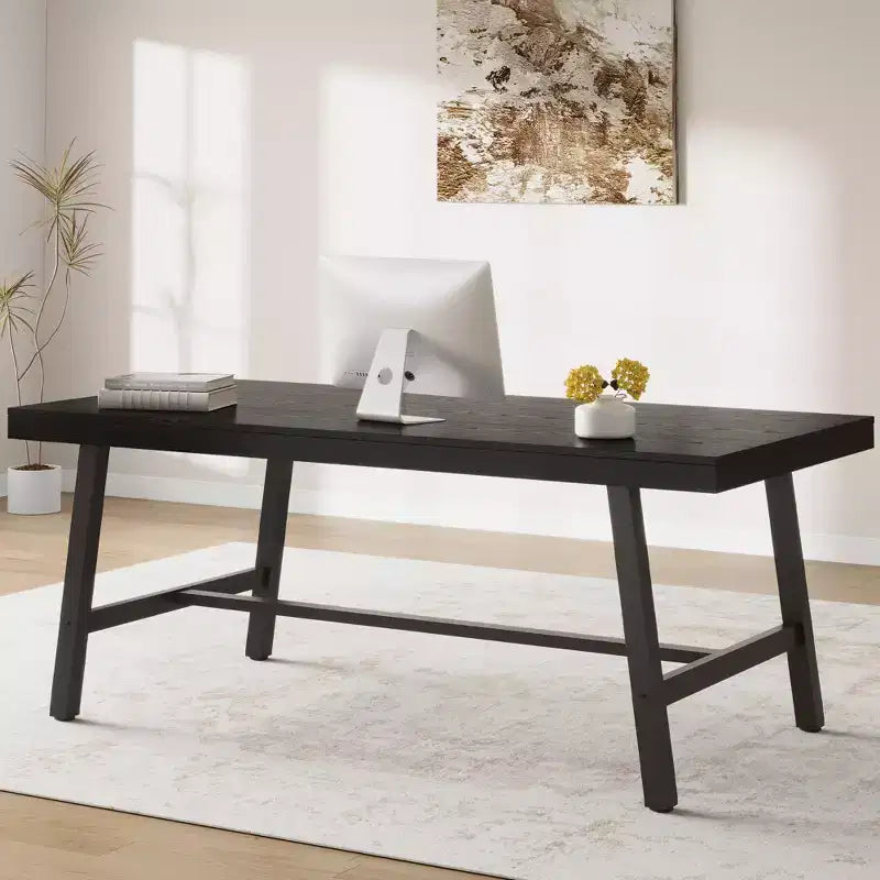 Black 71 Large Dining Table, Wood Top with Sturdy Metal Frame, Dining Table, Table for People 6-8 Kitchen Dining Room Home Gatherings