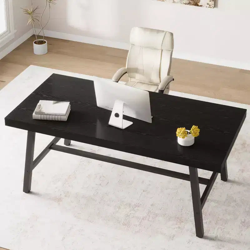 Black 71 Large Dining Table, Wood Top with Sturdy Metal Frame, Dining Table, Table for People 6-8 Kitchen Dining Room Home Gatherings