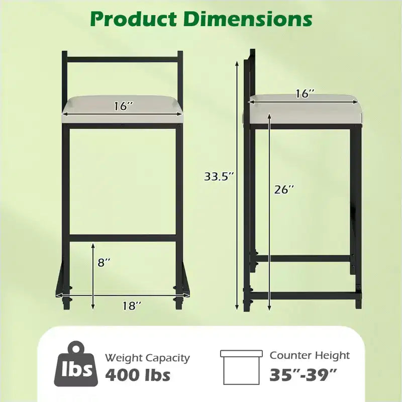 Costway 26'' Stackable Counter Height Bar Stools Set of 4 w/Back Metal Frame & Footrest Black