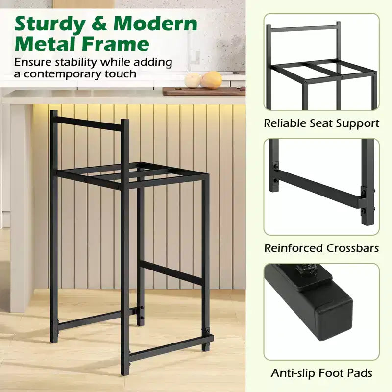 Costway 26'' Stackable Counter Height Bar Stools Set of 4 w/Back Metal Frame & Footrest Black