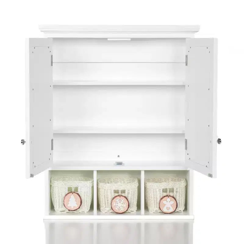 GDFStudio Taemin Modern Wooden Bathroom Storage Cabinet with Mirror, 2 Doors and 3 Plastic Baskets