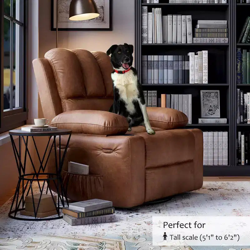 Fauteuil inclinable pivotant à 360° avec massage, canapé inclinable manuel en cuir PU, porte-gobelets et poche latérale, pour salon
