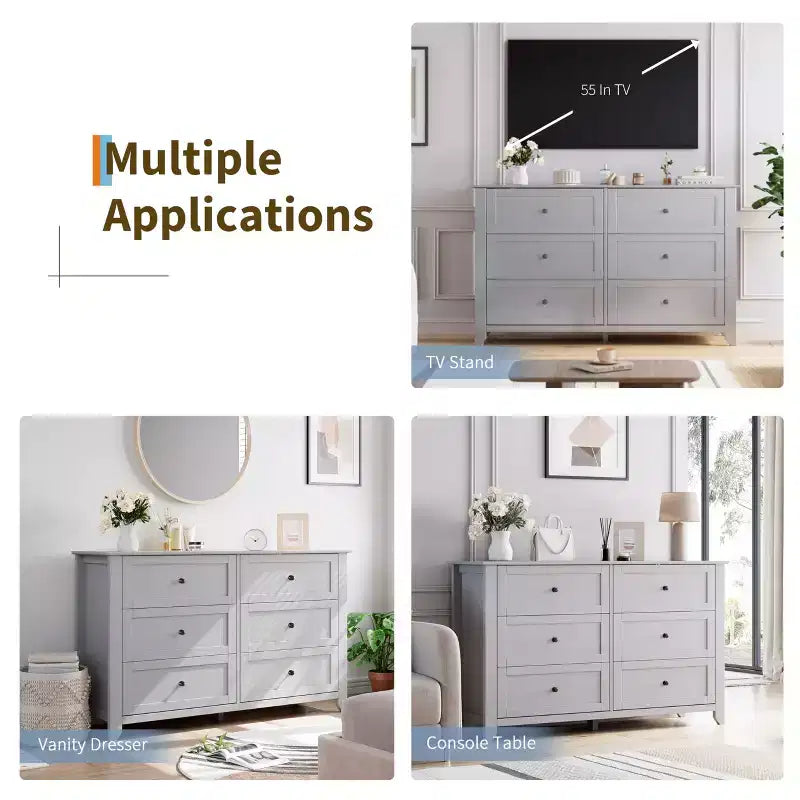 6 Drawer Dresser for Bedroom, Simply Modern Chest of Drawers, Wood Storage Large Dresser with Deep Drawers for Living Room, Hallway Entryway