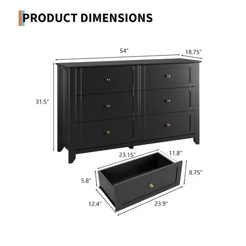 Commode à 6 tiroirs pour chambre à coucher, commode de rangement en bois de style moderne et simple, grande commode avec tiroirs profonds pour le salon, le couloir ou l'entrée