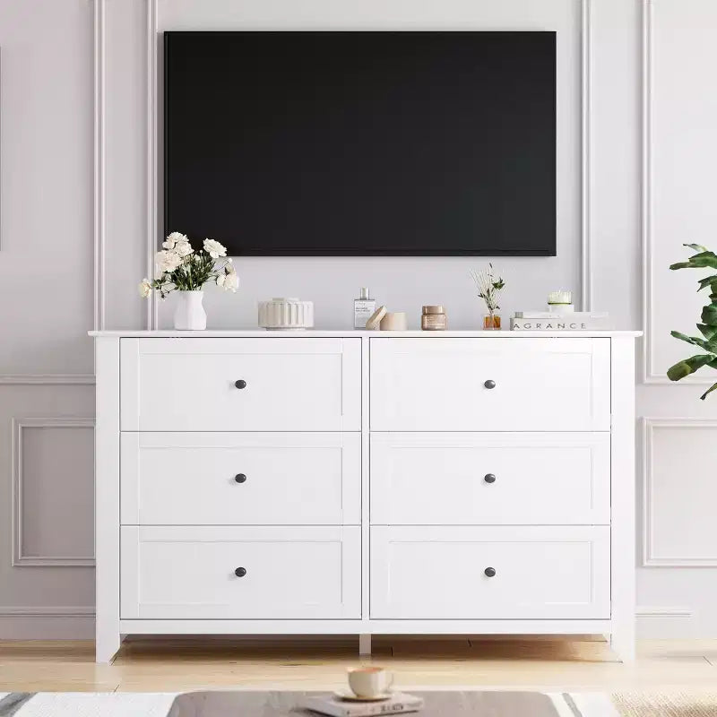 6 Drawer Dresser for Bedroom, Simply Modern Chest of Drawers, Wood Storage Large Dresser with Deep Drawers for Living Room, Hallway Entryway