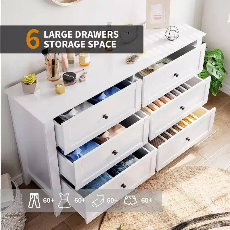 6 Drawer Dresser for Bedroom, Simply Modern Chest of Drawers, Wood Storage Large Dresser with Deep Drawers for Living Room, Hallway Entryway
