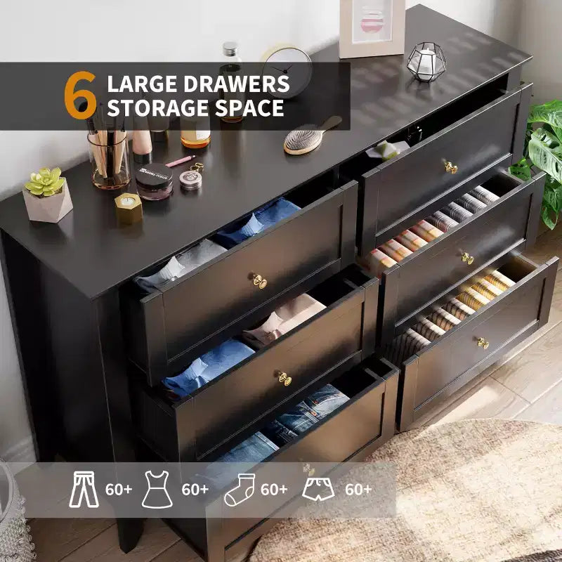 6 Drawer Dresser for Bedroom, Simply Modern Chest of Drawers, Wood Storage Large Dresser with Deep Drawers for Living Room, Hallway Entryway