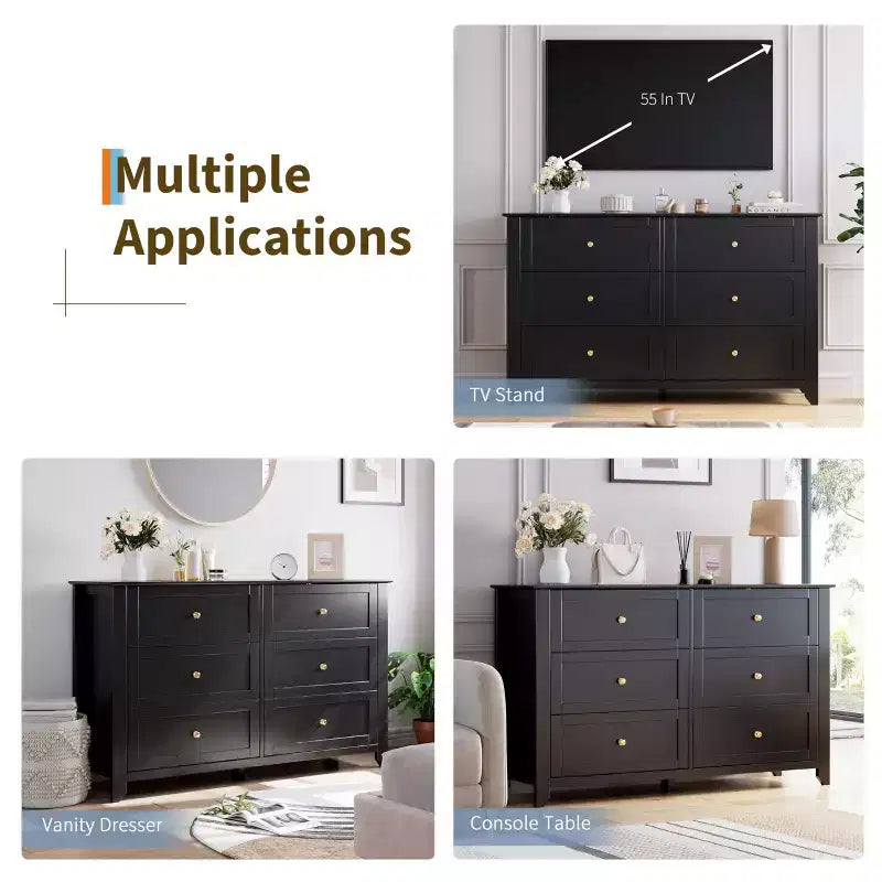 6 Drawer Dresser for Bedroom, Simply Modern Chest of Drawers, Wood Storage Large Dresser with Deep Drawers for Living Room, Hallway Entryway
