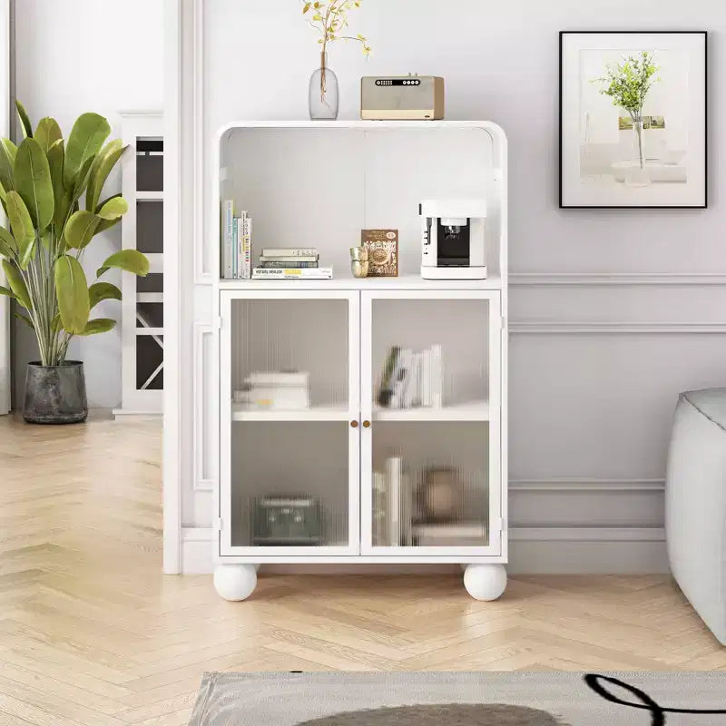 MAYEERTY 45.28H Storage Cabinet with Glass Doors and Shalves Display Storage Cabinet for Bathroom Living Room White