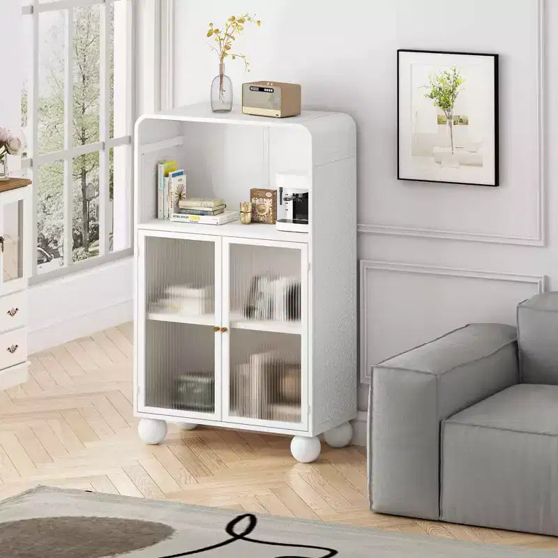MAYEERTY 45.28H Storage Cabinet with Glass Doors and Shalves Display Storage Cabinet for Bathroom Living Room White