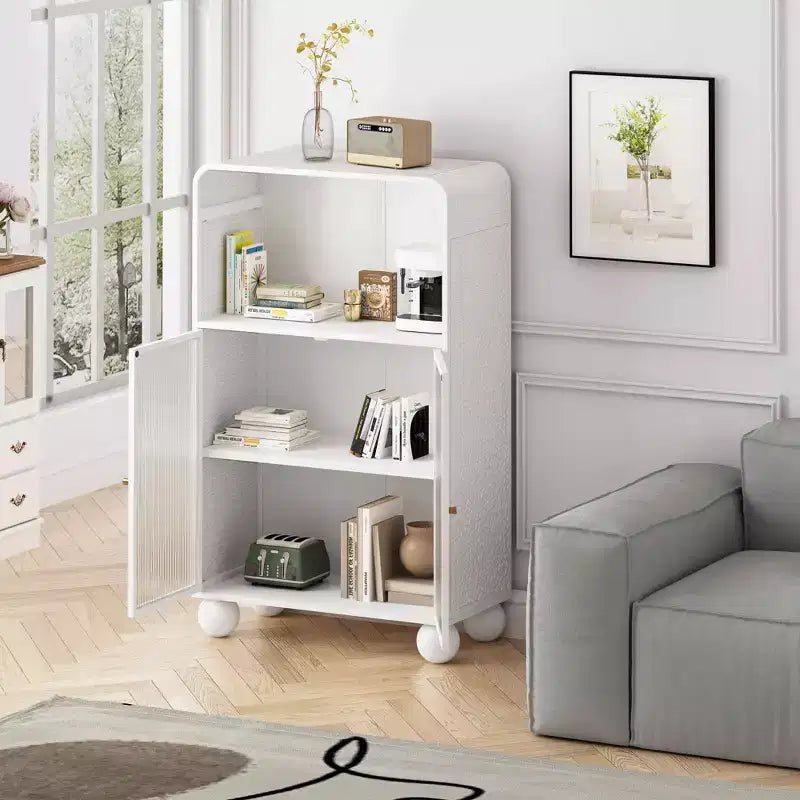 MAYEERTY 45.28H Storage Cabinet with Glass Doors and Shalves Display Storage Cabinet for Bathroom Living Room White