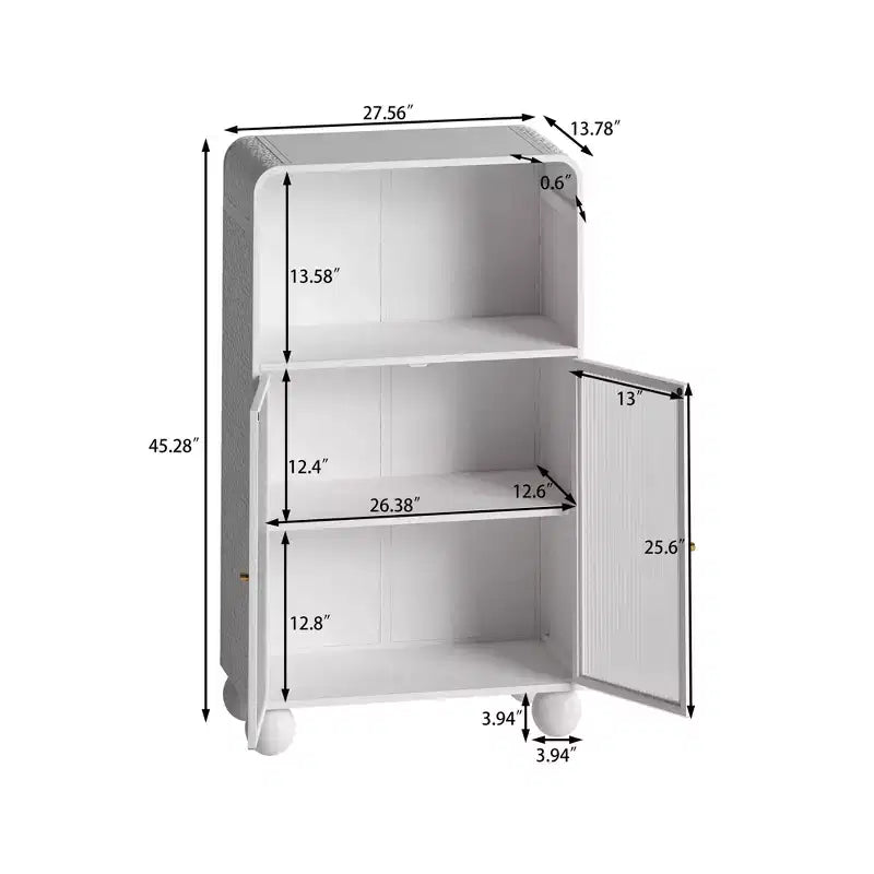 MAYEERTY 45.28H Storage Cabinet with Glass Doors and Shalves Display Storage Cabinet for Bathroom Living Room White