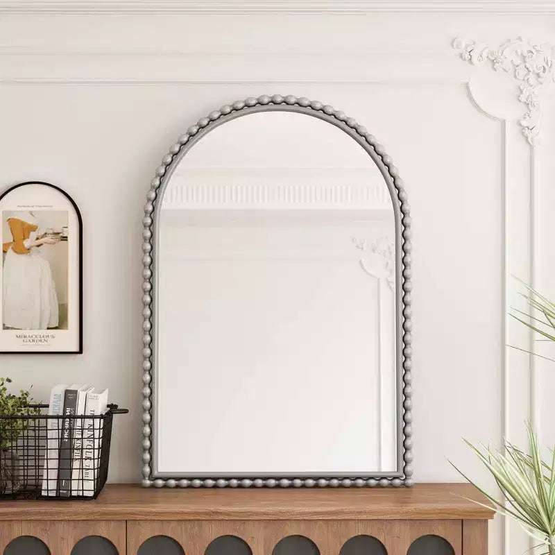 MAYEERTY Iron Arch Vintage Vanity Mirror Wall Hanging Placed Table for Living Room Bedroom Silver