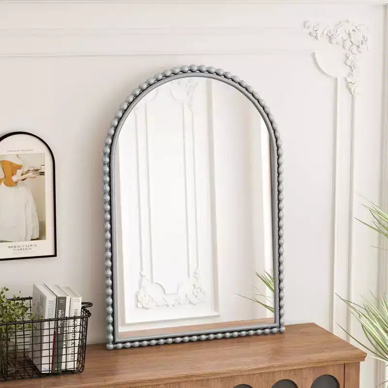 MAYEERTY Iron Arch Vintage Vanity Mirror Wall Hanging Placed Table for Living Room Bedroom Silver