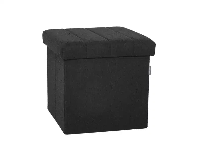 Seville Classics Black Boucle Channel Tufted Fabric Storage Ottoman