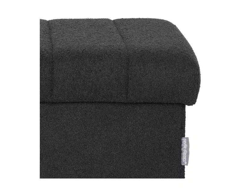 Seville Classics Black Boucle Channel Tufted Fabric Storage Ottoman