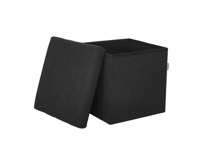 Seville Classics Black Boucle Channel Tufted Fabric Storage Ottoman