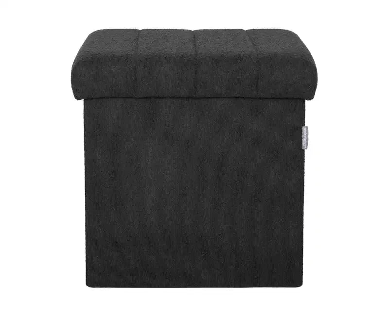 Seville Classics Black Boucle Channel Tufted Fabric Storage Ottoman