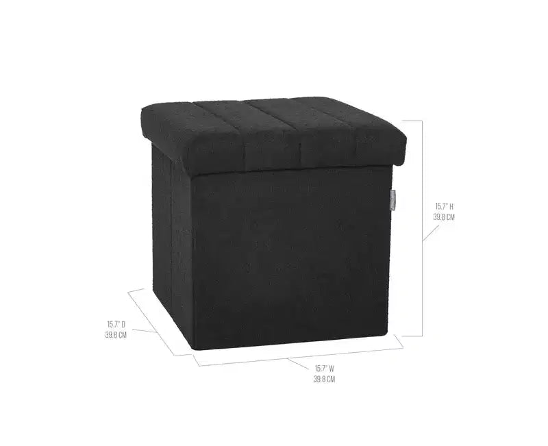Seville Classics Black Boucle Channel Tufted Fabric Storage Ottoman