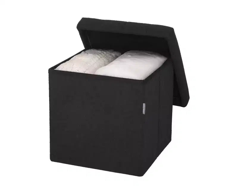 Seville Classics Black Boucle Channel Tufted Fabric Storage Ottoman