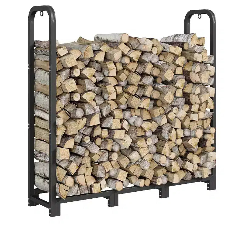 Firewood Rack Stand 4ft, Steel Log Holder, Wood Pile Storage Organizer, Adjustable Lumber Storage Stacker
