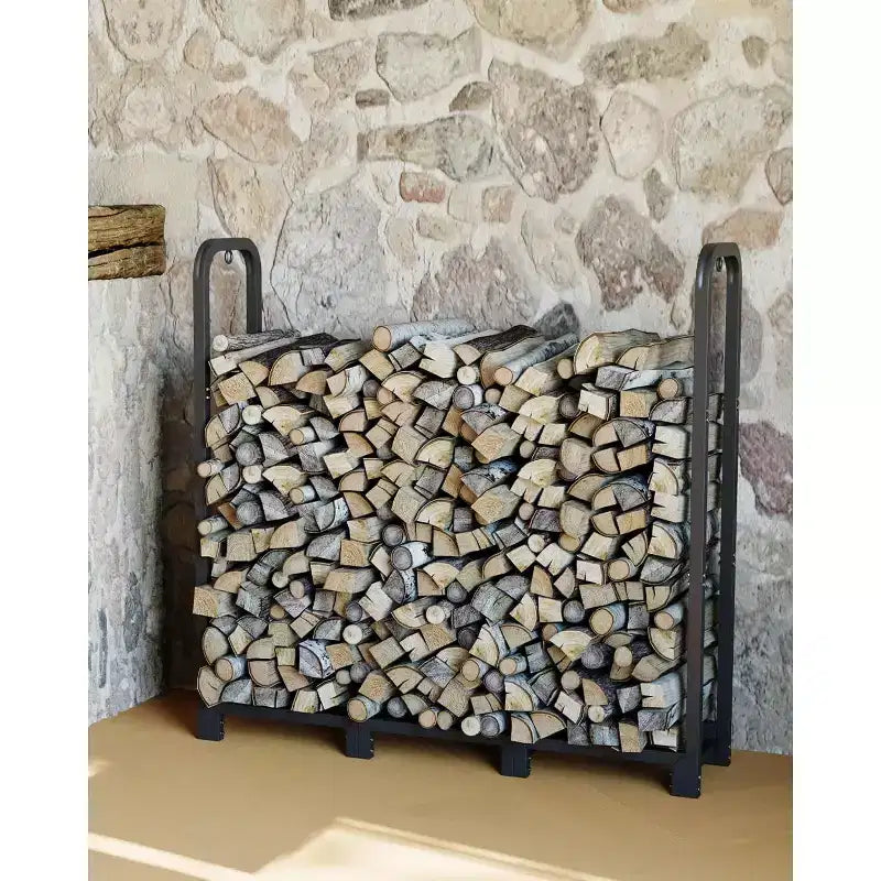 Firewood Rack Stand 4ft, Steel Log Holder, Wood Pile Storage Organizer, Adjustable Lumber Storage Stacker