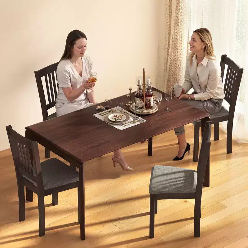 HOMCOM Modern Dining Chairs Set of 2, Linen Fabric Upholstered Kitchen Chairs with Rubberwood Legs for Dining Room, Living Room