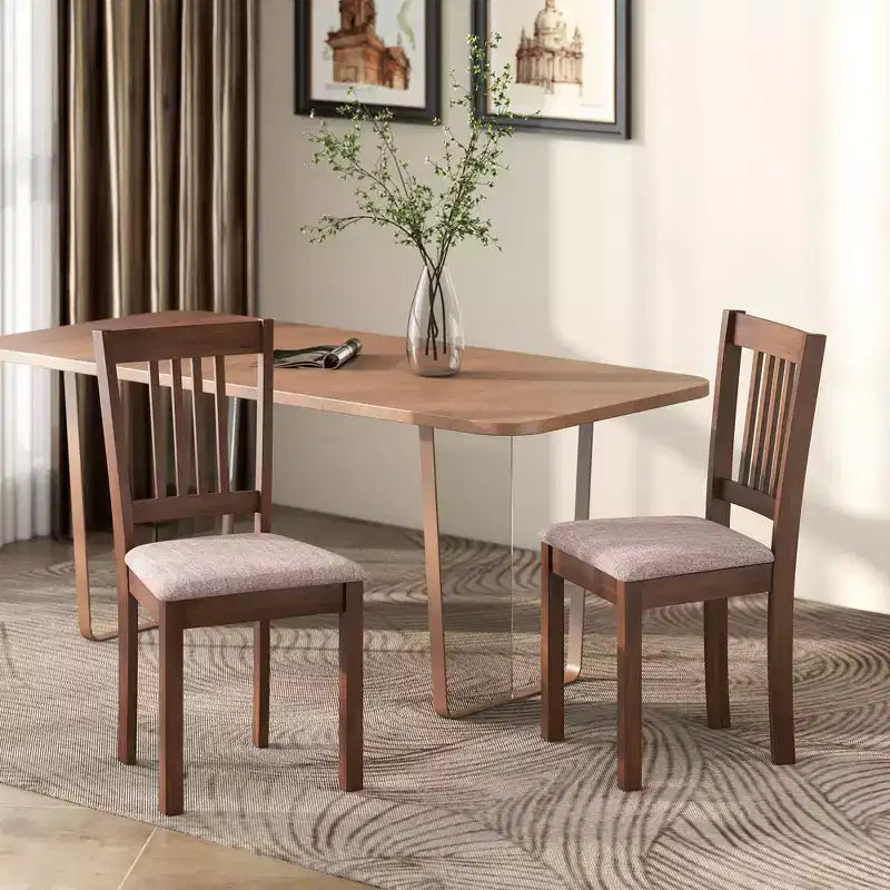 HOMCOM Modern Dining Chairs Set of 2, Linen Fabric Upholstered Kitchen Chairs with Rubberwood Legs for Dining Room, Living Room