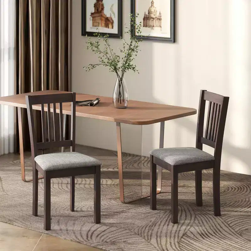 HOMCOM Modern Dining Chairs Set of 2, Linen Fabric Upholstered Kitchen Chairs with Rubberwood Legs for Dining Room, Living Room