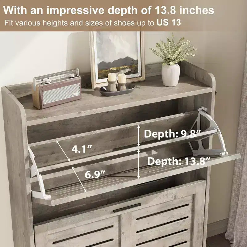 Slim 3-Drawer Shoe Cabinet with Ventilated Doors & Hooks - Space-Saving Entryway Storage Organizer