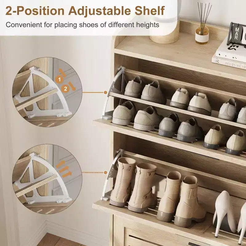 Slim 3-Drawer Shoe Cabinet with Ventilated Doors & Hooks - Space-Saving Entryway Storage Organizer