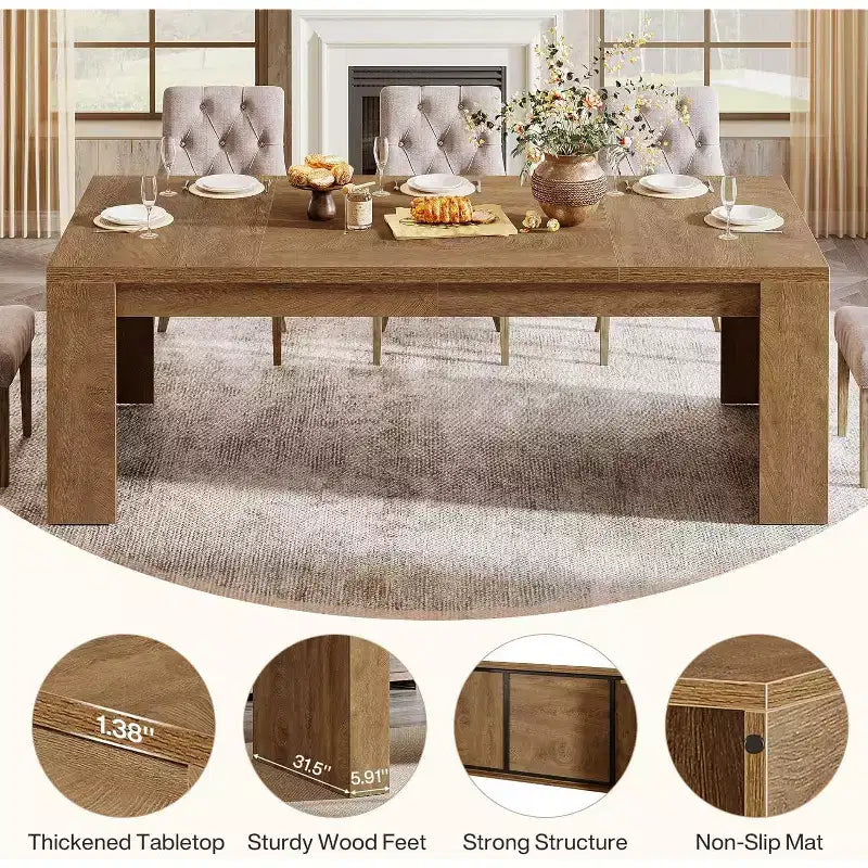 Lantine 70.9-Inch Rectangular Dining Table for 6-8, Farmhouse Wooden Kitchen Table, Large Dining Room Furniture for Kitchen, Living Room