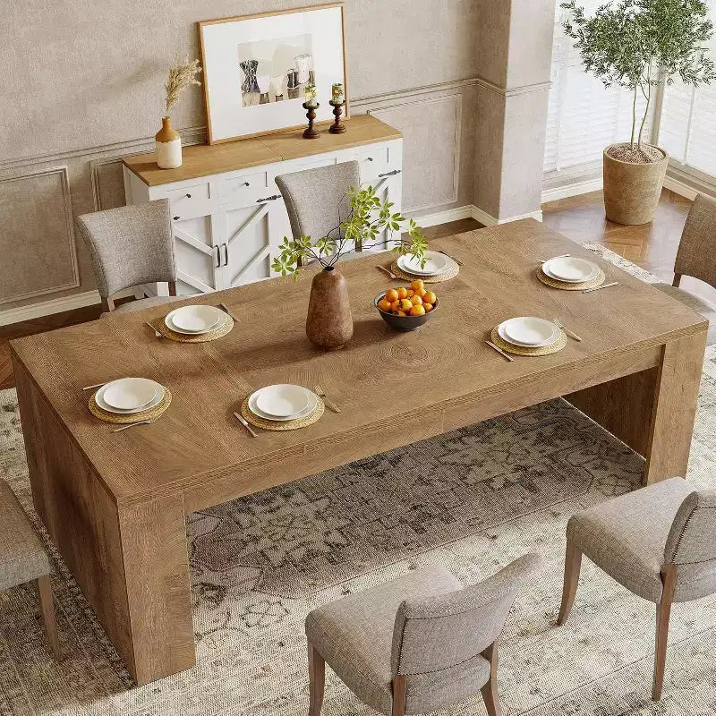Lantine 70.9-Inch Rectangular Dining Table for 6-8, Farmhouse Wooden Kitchen Table, Large Dining Room Furniture for Kitchen, Living Room