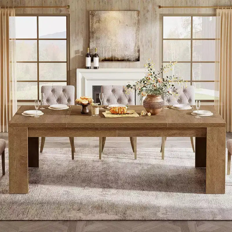 Lantine 70.9-Inch Rectangular Dining Table for 6-8, Farmhouse Wooden Kitchen Table, Large Dining Room Furniture for Kitchen, Living Room