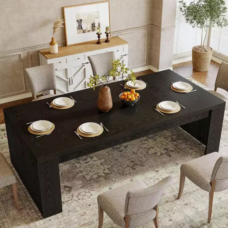 Lantine 70.9-Inch Rectangular Dining Table for 6-8, Farmhouse Wooden Kitchen Table, Large Dining Room Furniture for Kitchen, Living Room