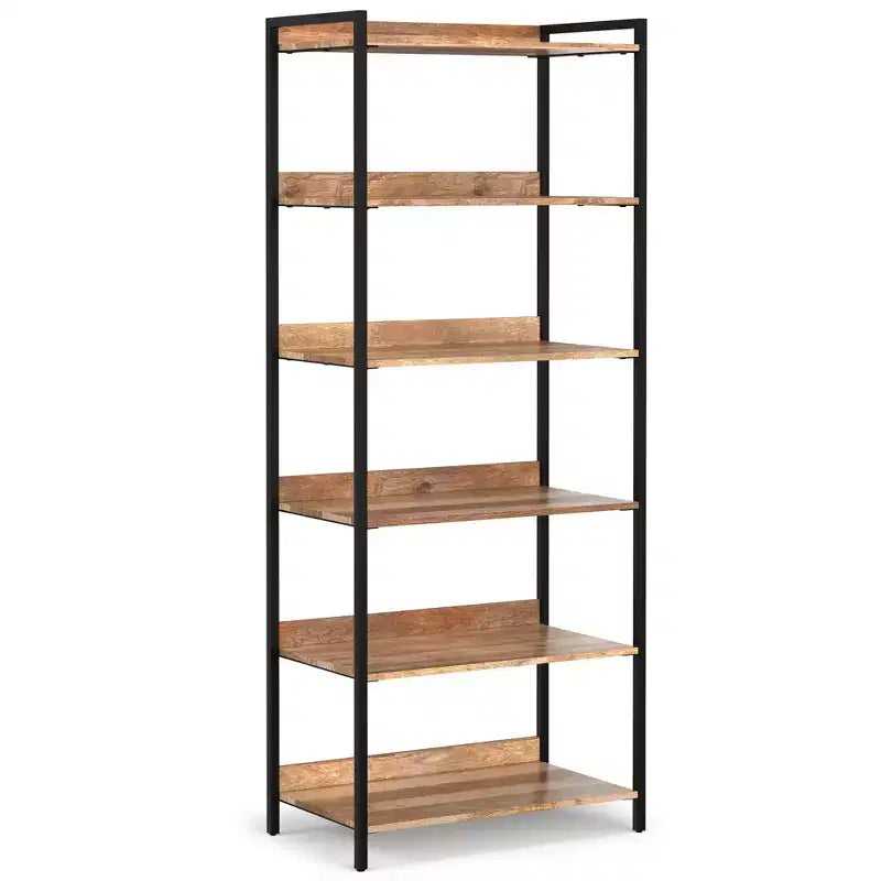 Paola SOLID MANGO WOOD 74 inch x 30 inch Modern Industrial Large Bookshelf in Natural