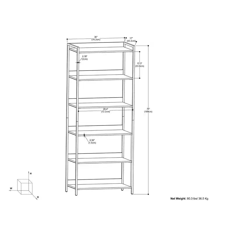 Paola SOLID MANGO WOOD 74 inch x 30 inch Modern Industrial Large Bookshelf in Natural
