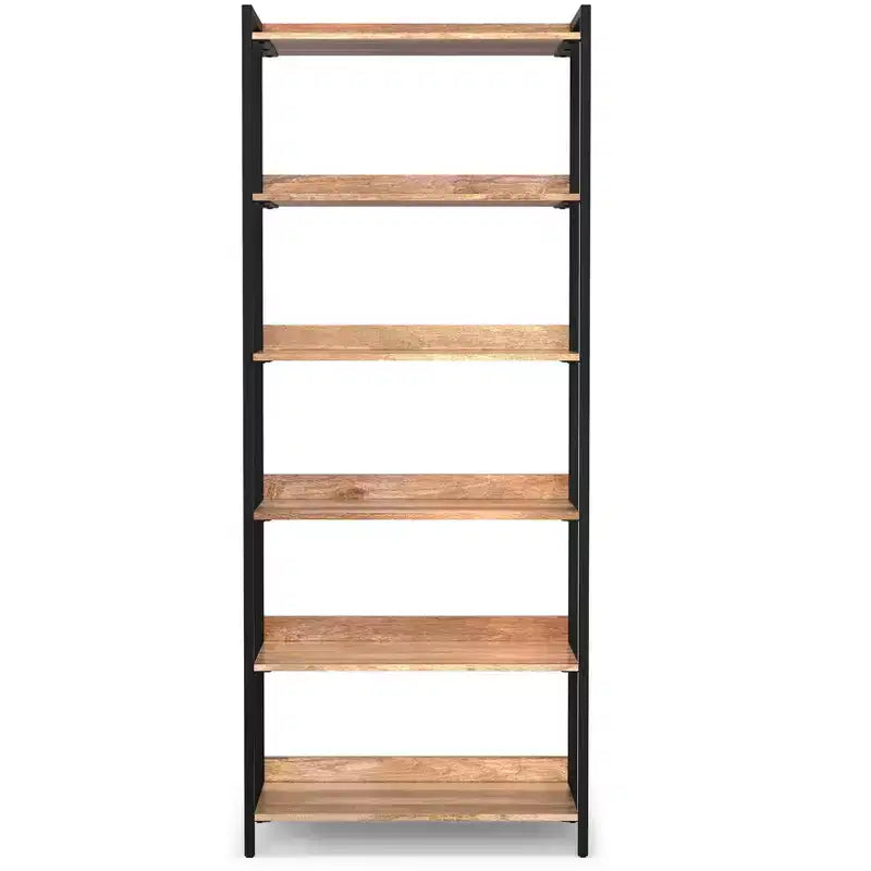 Paola SOLID MANGO WOOD 74 inch x 30 inch Modern Industrial Large Bookshelf in Natural