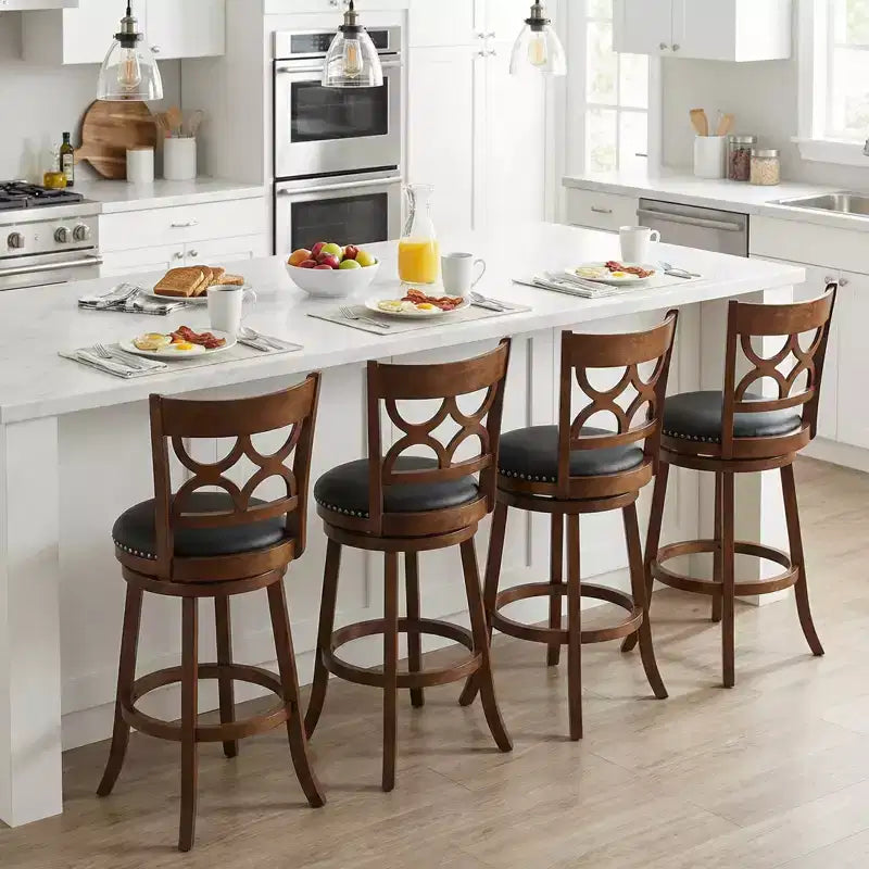 Costway 31'' Bar Height Stools Set of 4 w/Rubber Wood Frame Upholstered Seat & Footrest