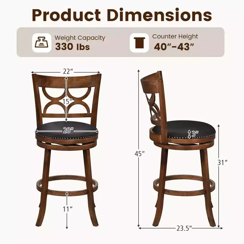 Costway 31'' Bar Height Stools Set of 4 w/Rubber Wood Frame Upholstered Seat & Footrest