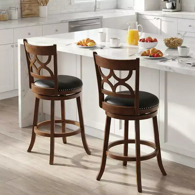 Costway 31'' Bar Height Stools Set of 2 w/Rubber Wood Frame Upholstered Seat & Footrest