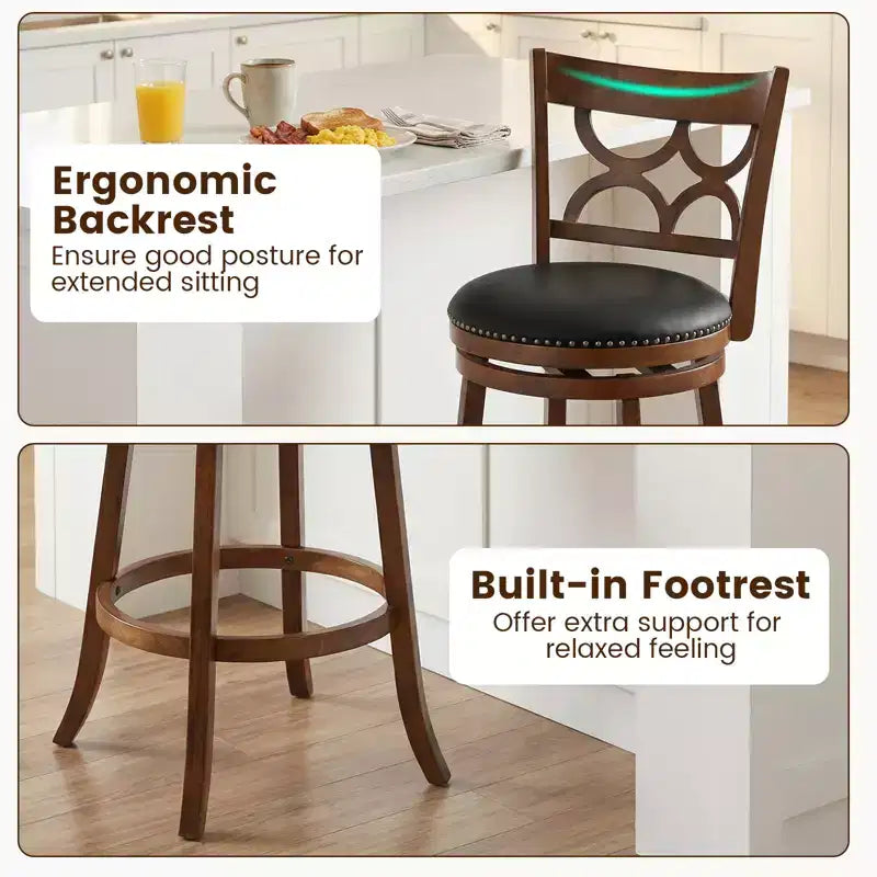 Costway 31'' Bar Height Stools Set of 2 w/Rubber Wood Frame Upholstered Seat & Footrest