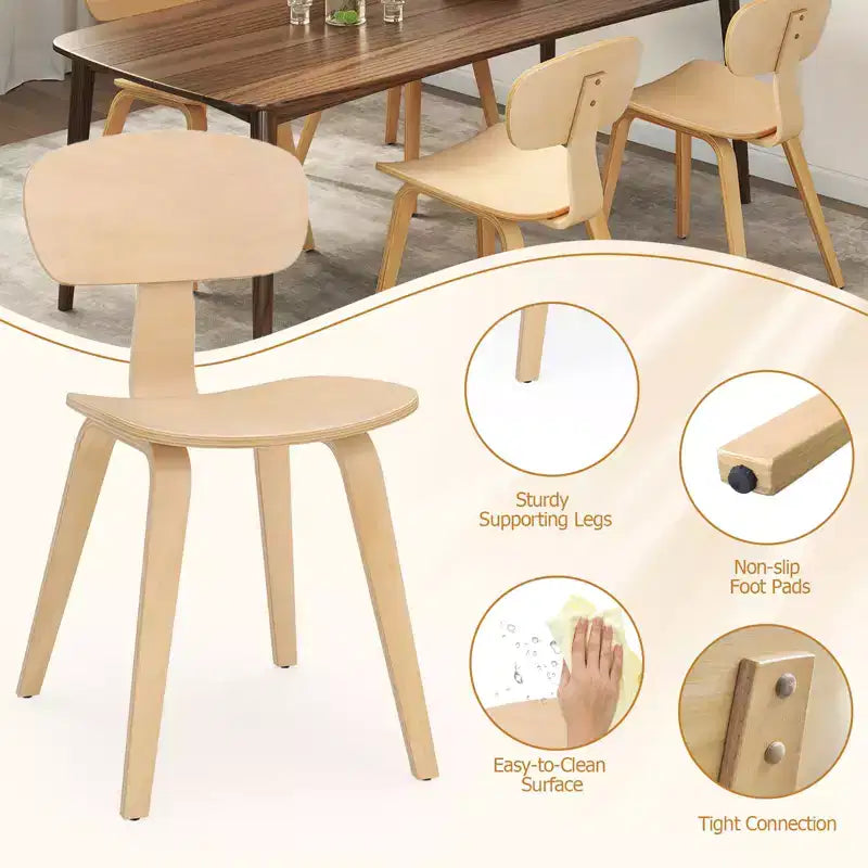 Costway Modern Dining Chair Set of 4 w/Wide Seat & Curved Backrest Adjustable Foot Pads