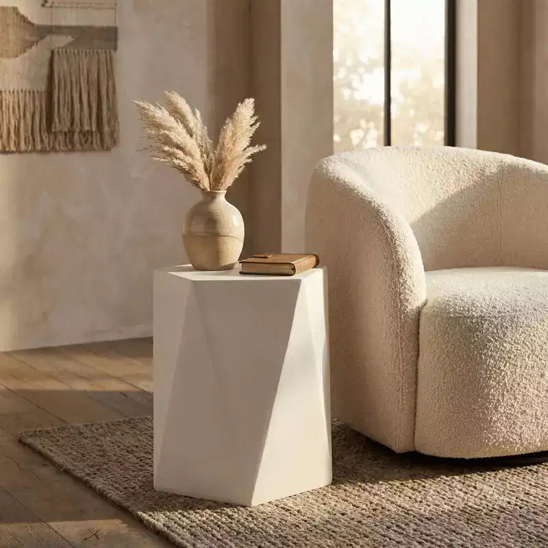 LeisureMod Nexovo Modern Geometric End Table - Fiberstone Indoor/Outdoor Side Table