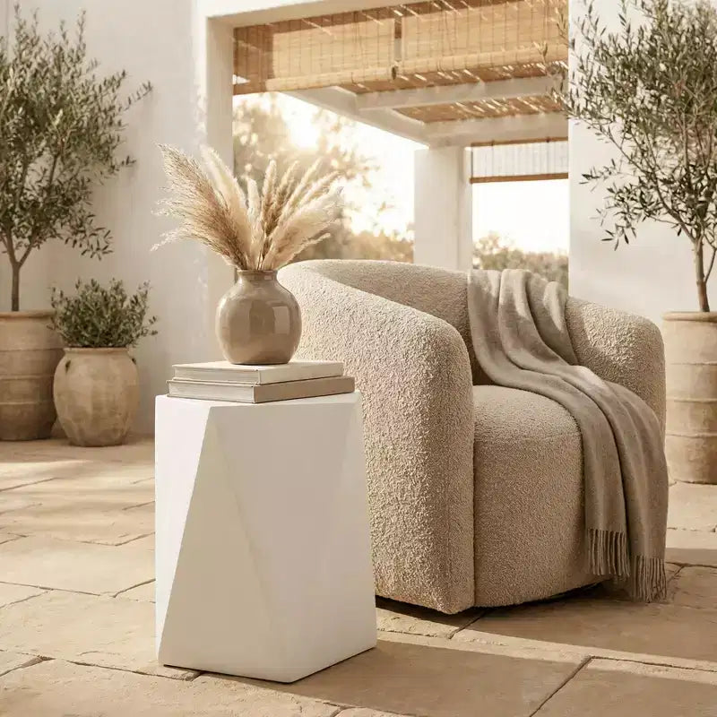 LeisureMod Nexovo Modern Geometric End Table - Fiberstone Indoor/Outdoor Side Table
