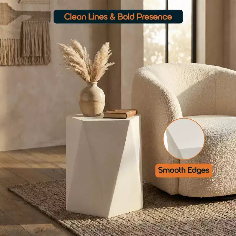 LeisureMod Nexovo Modern Geometric End Table - Fiberstone Indoor/Outdoor Side Table