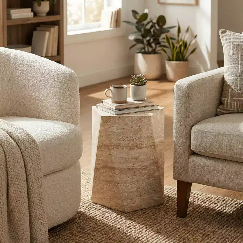LeisureMod Nexovo Modern Geometric End Table - Fiberstone Indoor/Outdoor Side Table